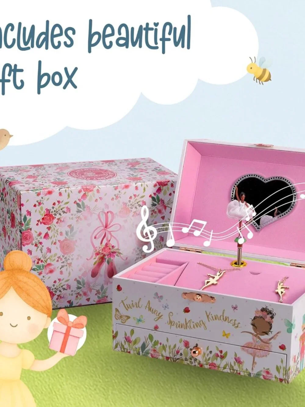 The Memory Building Co Black Ballerina Musical Jewelry Box Plays Classic Melody,